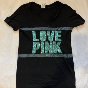 VS PINK Black Sequin V-neck